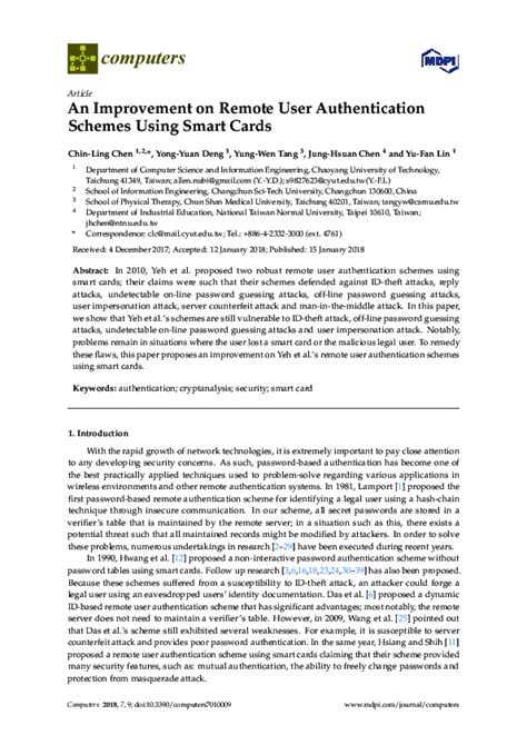 A Review on Remote User Authentication Schemes Using Smart 